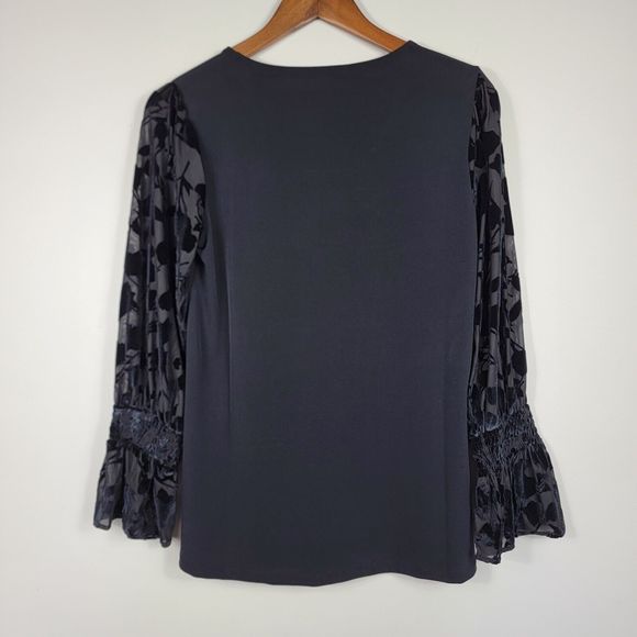 Colleen Lopez Small Black Blouse Velvet Embellished Flare Sleeves - Picture 4 of 6